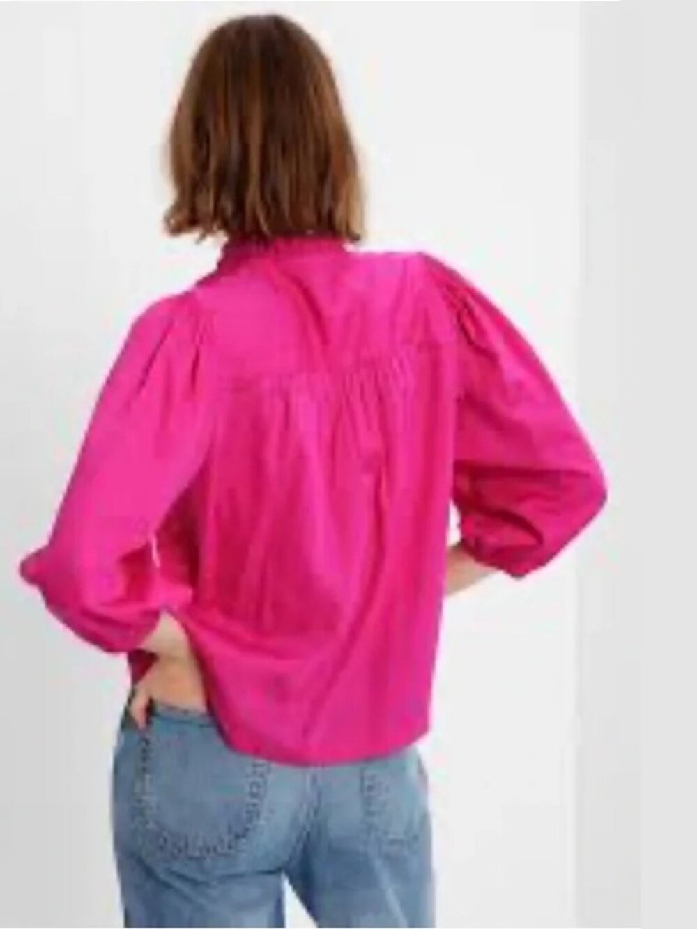 2/$30 GAP Puff Sleeve Mockneck Shirt in Super Pink Neon XS #A3548 - Picture 4 of 9